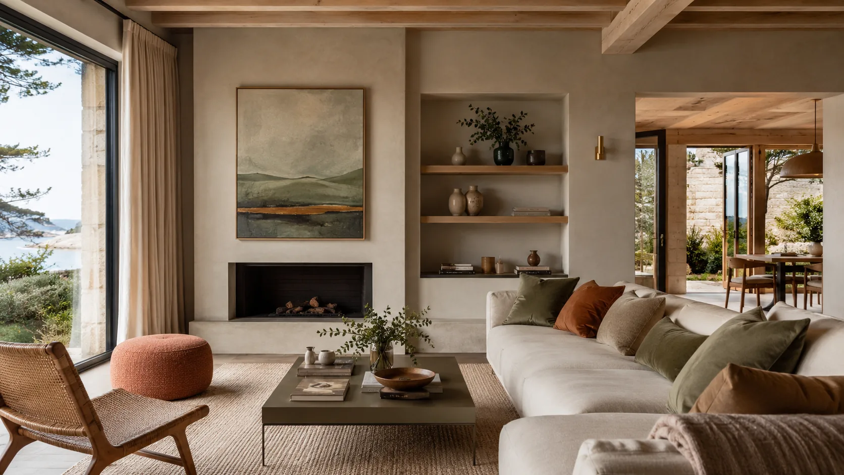 Salon contemporain aux matières naturelles